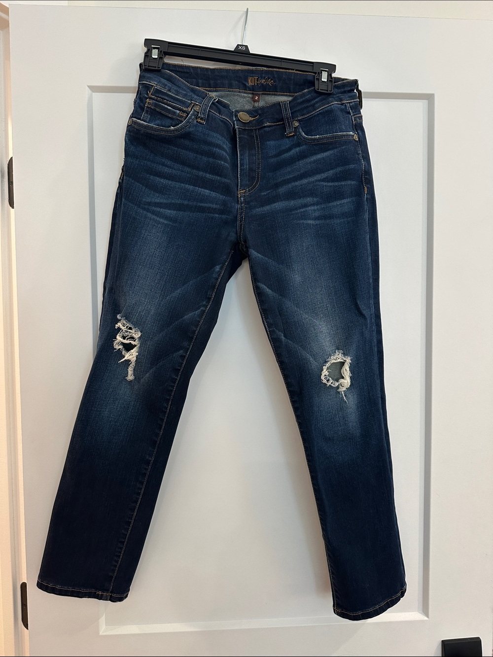 Kut from the Kloth Dark Blue Distressed Boyfriend Jeans size 2